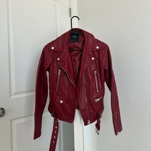 maroon red leather jacket